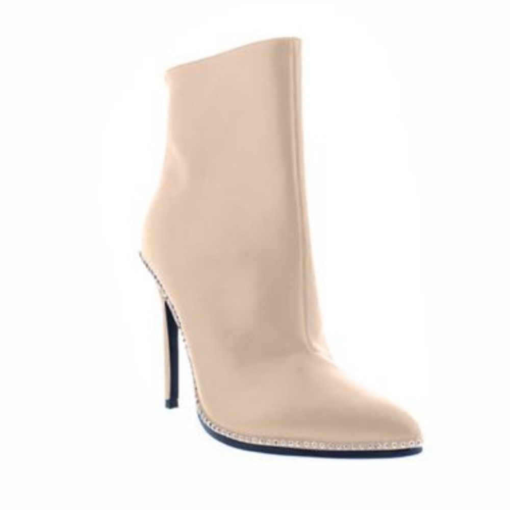Nude Pointed toe Rhinestone lined ankle boots - Picture 2 of 4